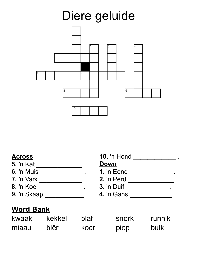 Diere geluide Crossword