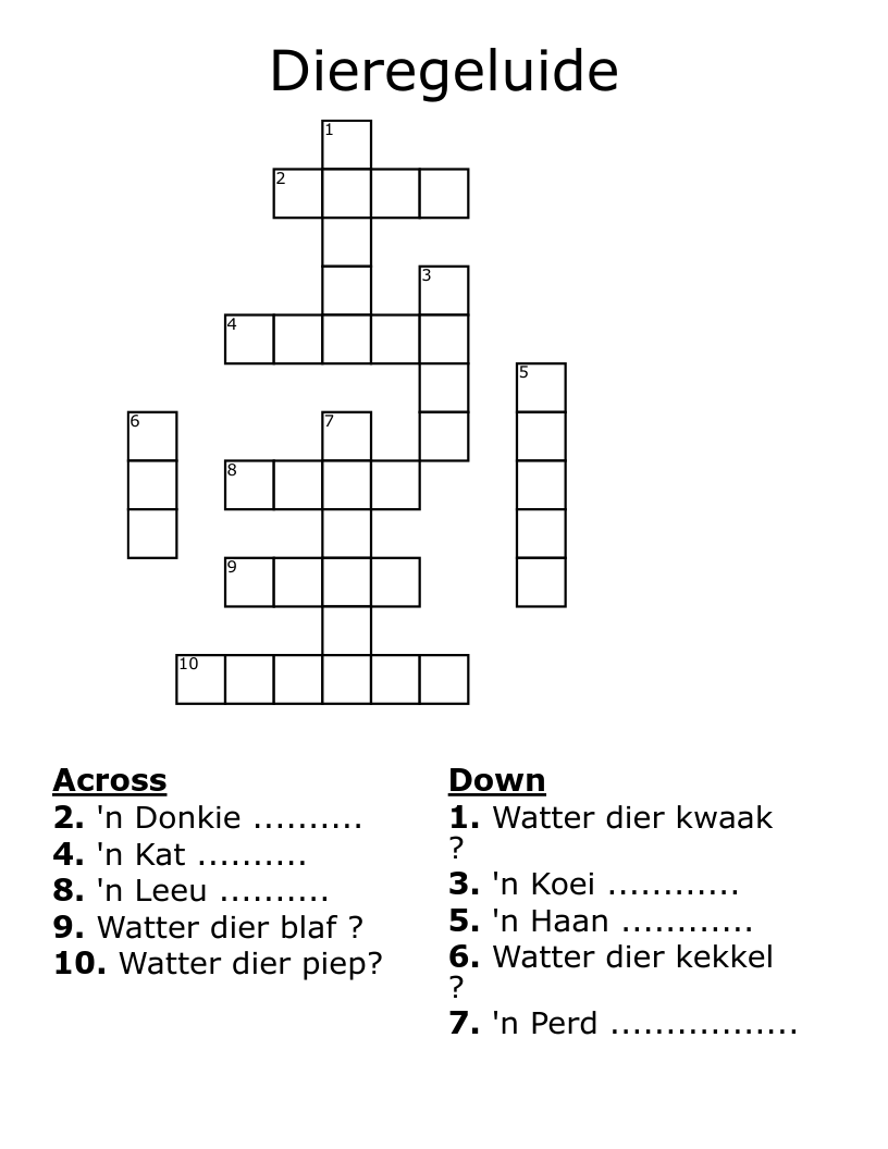 Dieregeluide Crossword