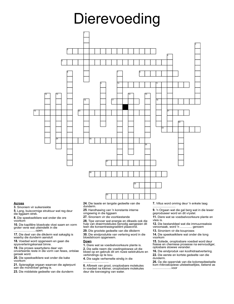 Dierevoeding Crossword