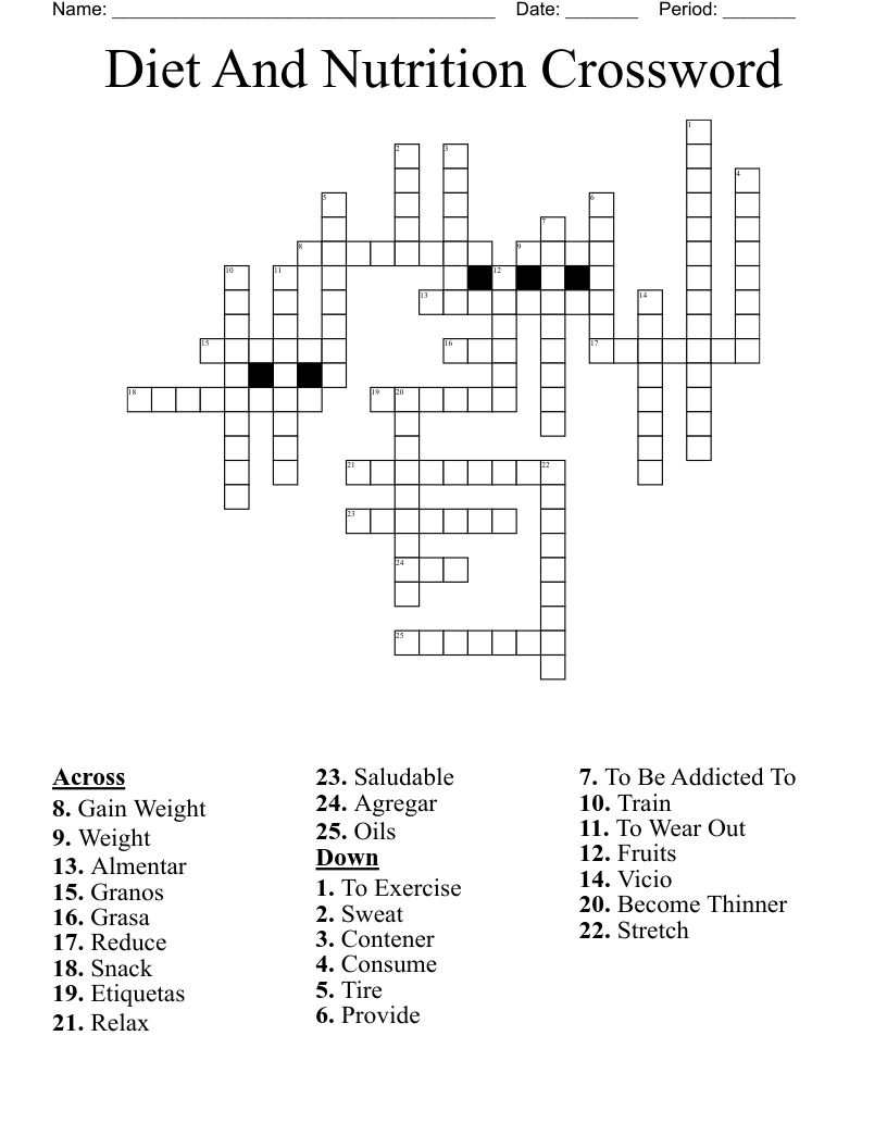 Diet And Nutrition Crossword