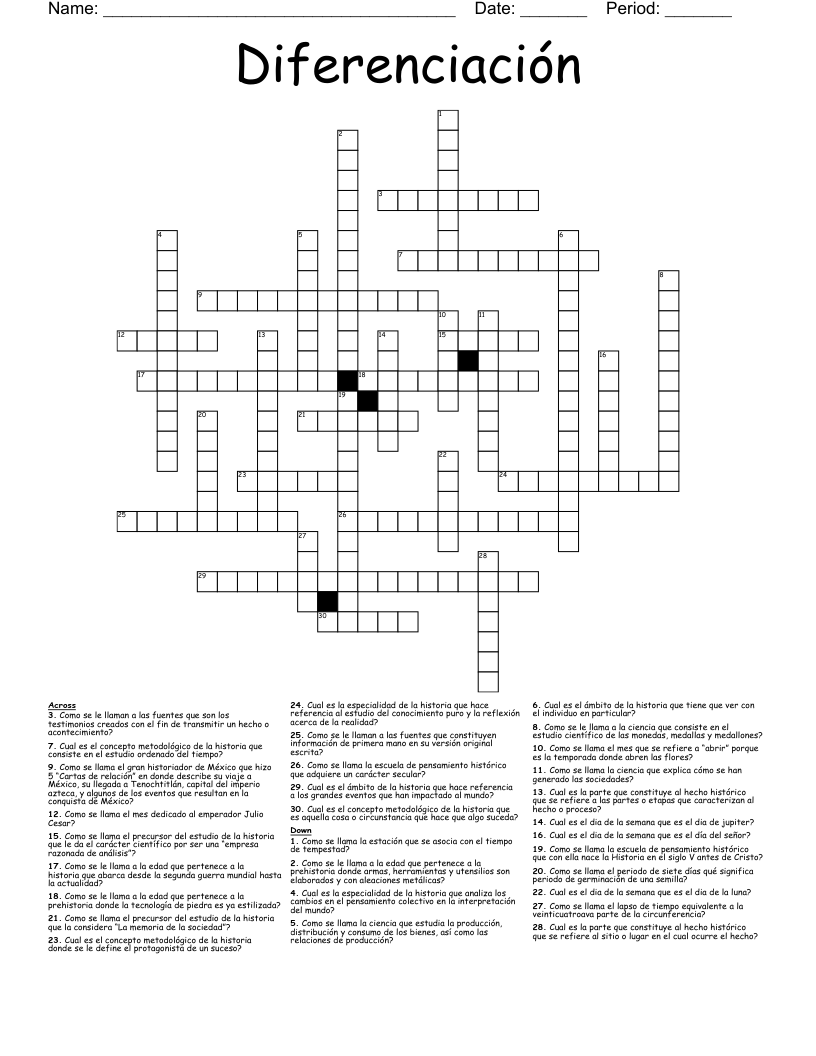 Diferenciación Crossword
