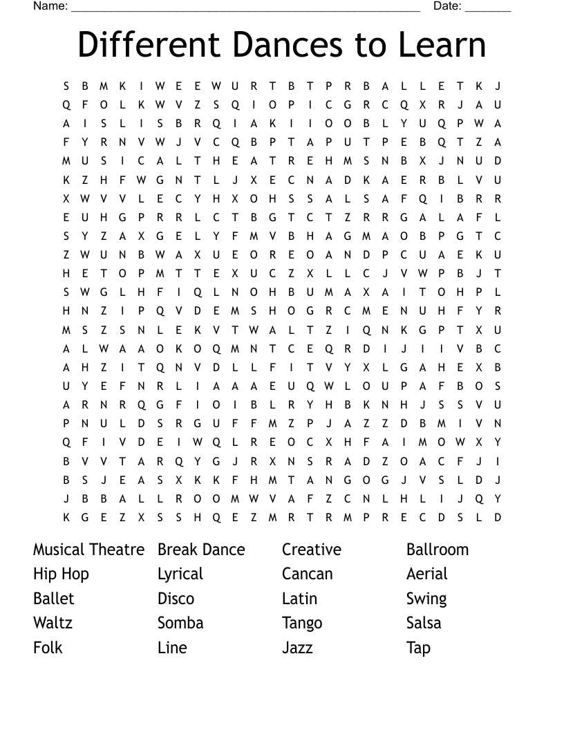 Different Dances to Learn Word Search