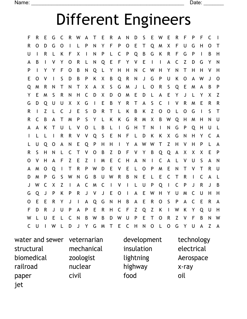 Different Engineers Word Search