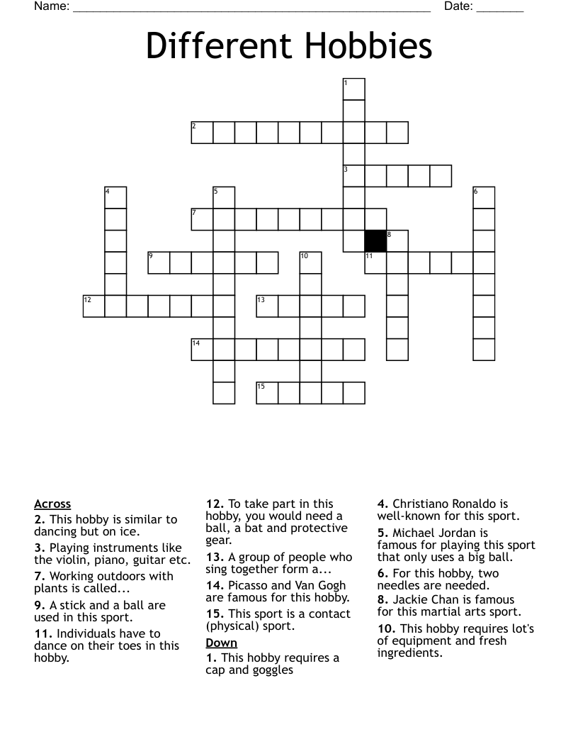 Different Hobbies Crossword