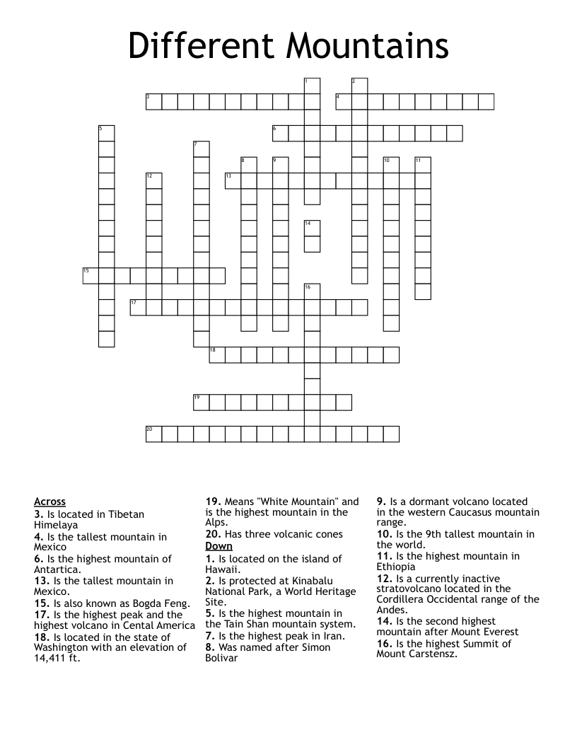 Different Mountains Crossword
