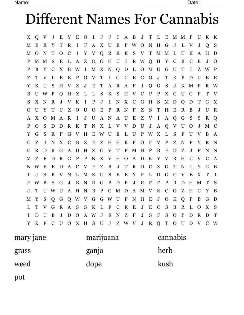 Different Names For Cannabis Word Search
