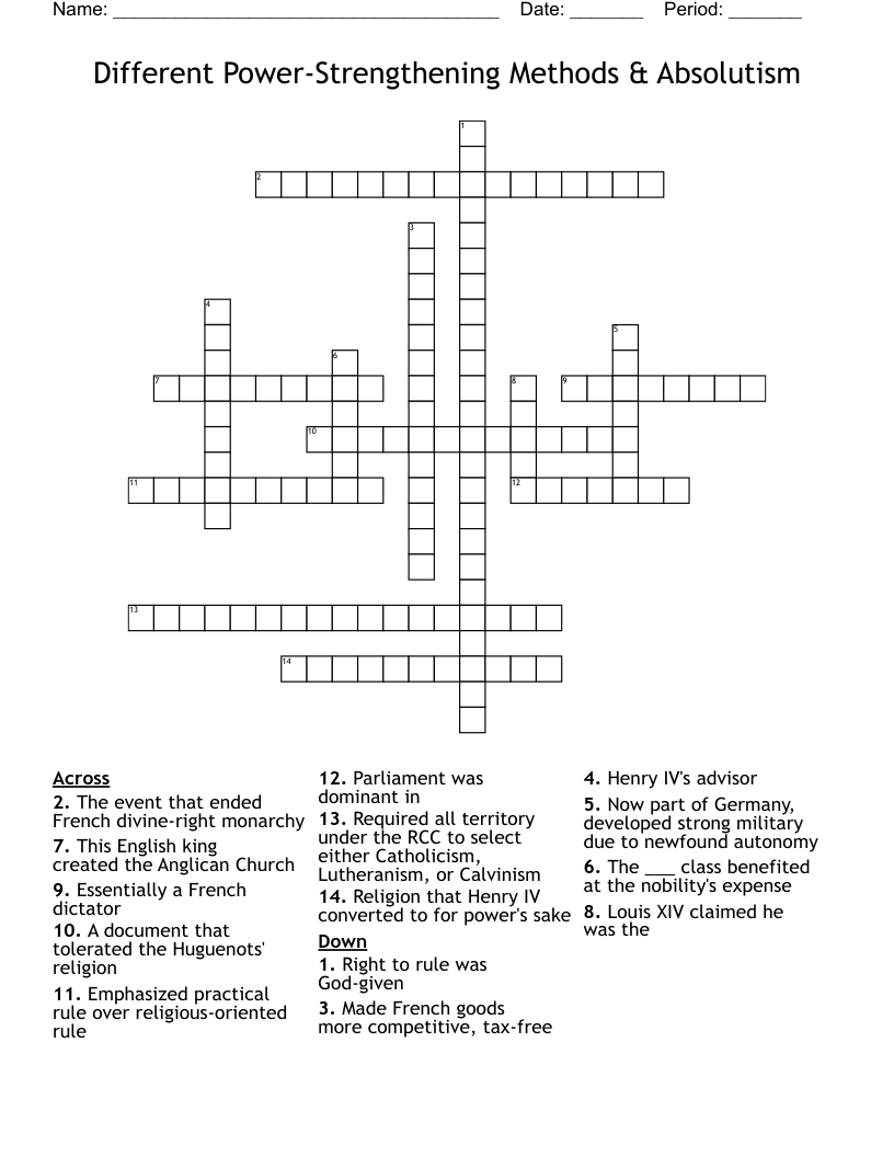 Different Power-Strengthening Methods & Absolutism Crossword