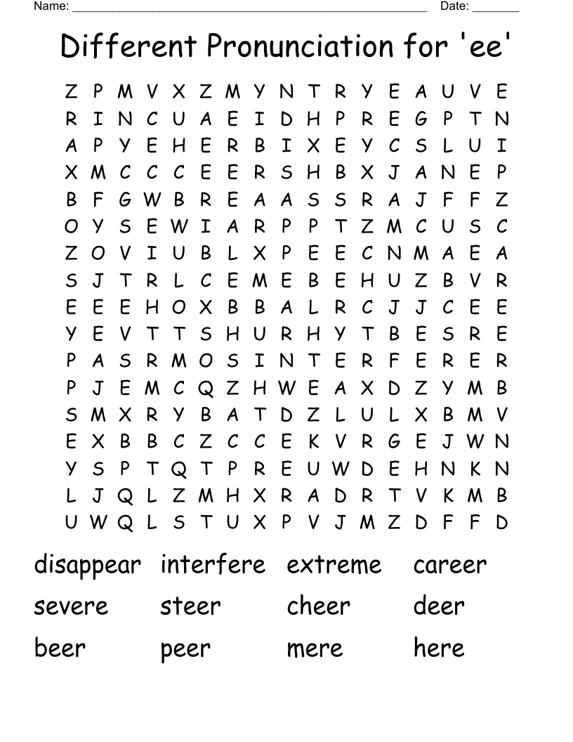 Different Pronunciation for 'ee' Word Search