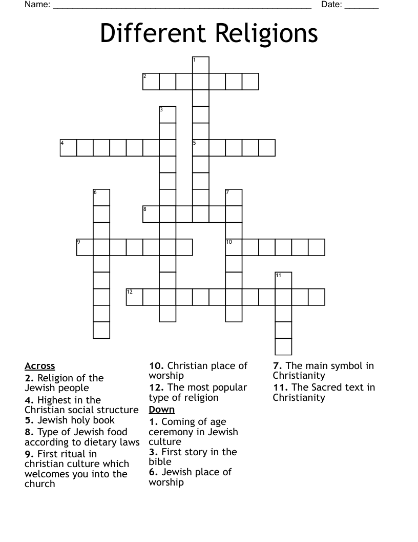 Different Religions Crossword