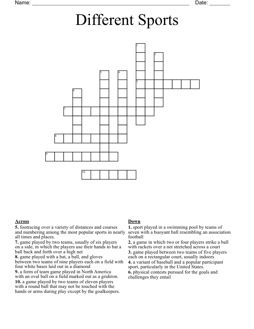 Different Sports Crossword