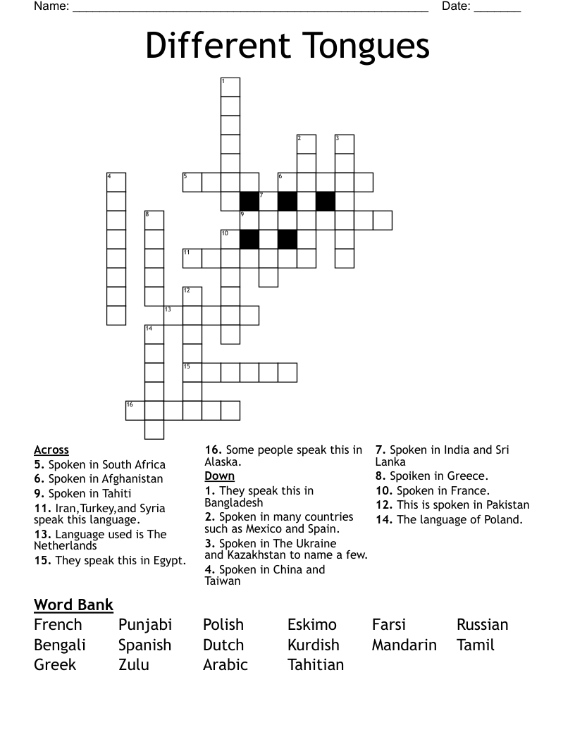 Different Tongues Crossword