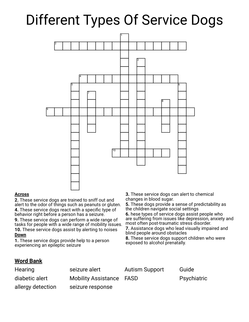 Different Types Of Service Dogs Crossword