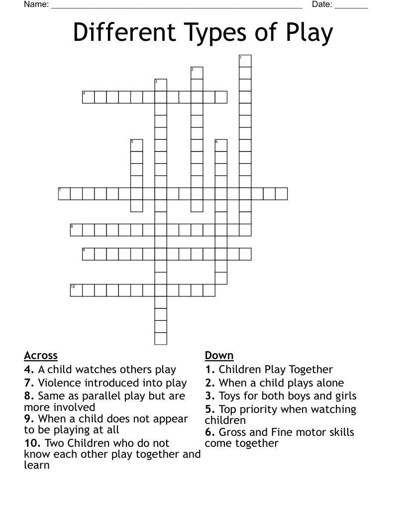 Different Types of Play Crossword