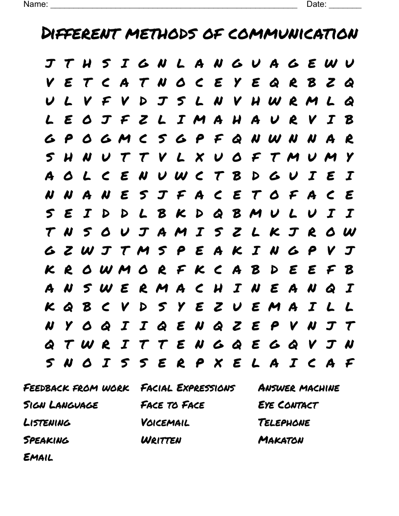 Different methods of communication Word Search
