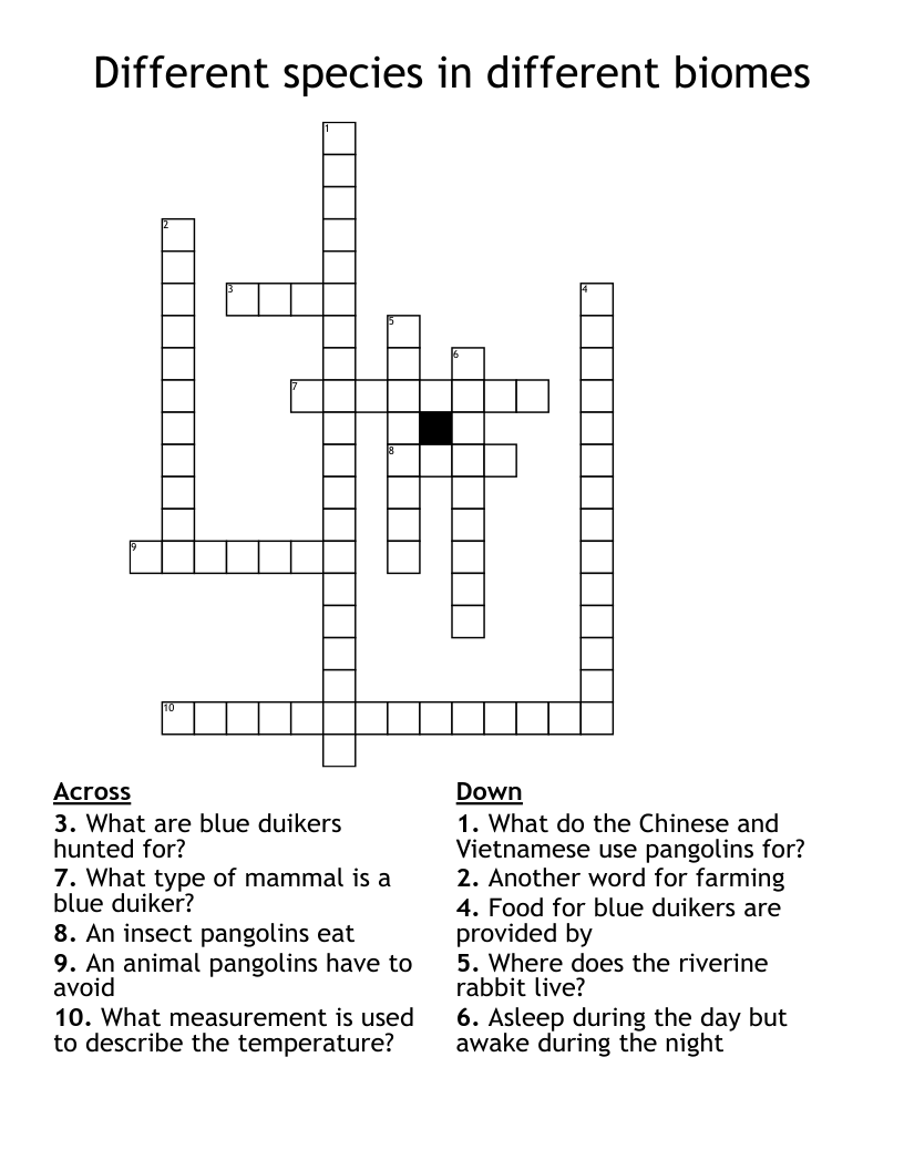 Different species in different biomes Crossword
