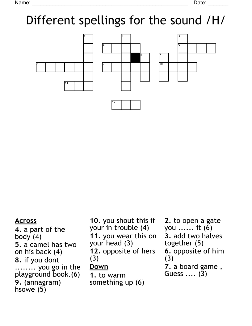 Different spellings for the sound /H/ Crossword