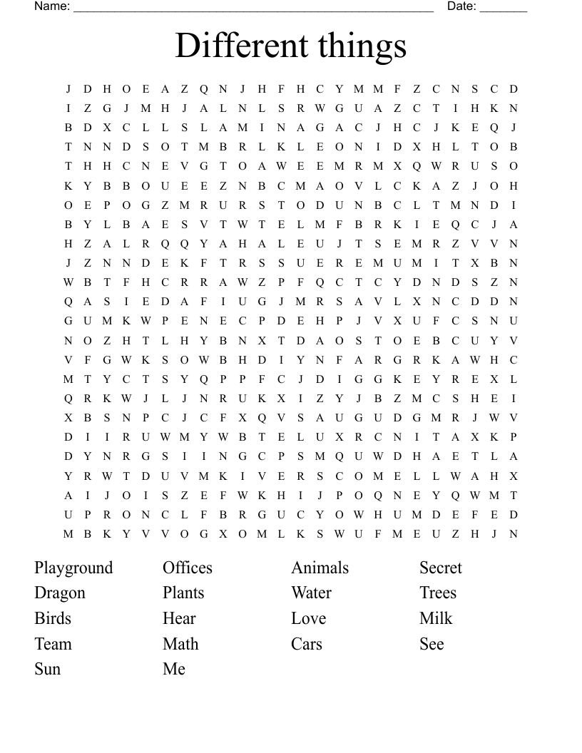 Different things Word Search