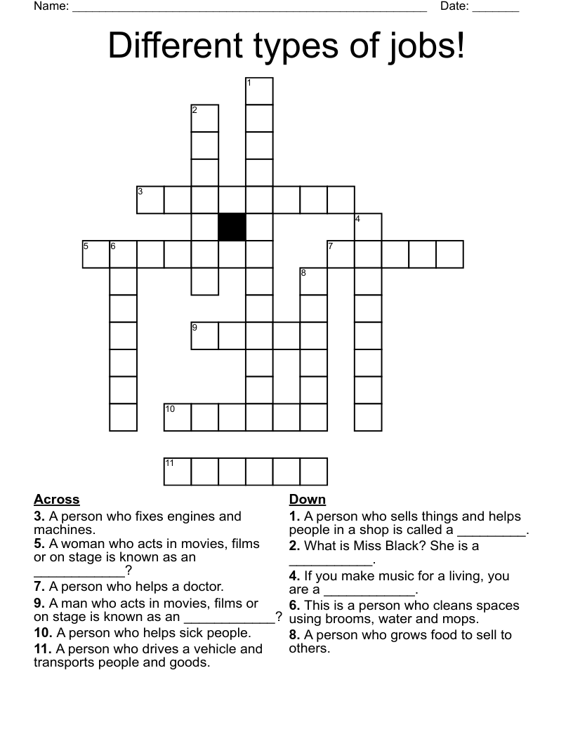 Different types of jobs! Crossword