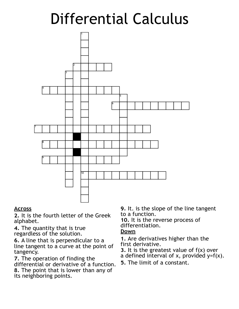 Differential Calculus  Crossword