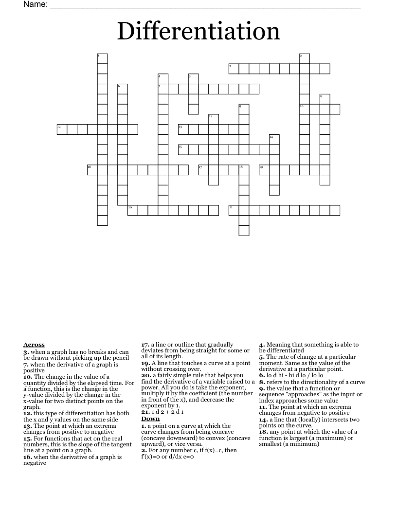 Differentiation  Crossword