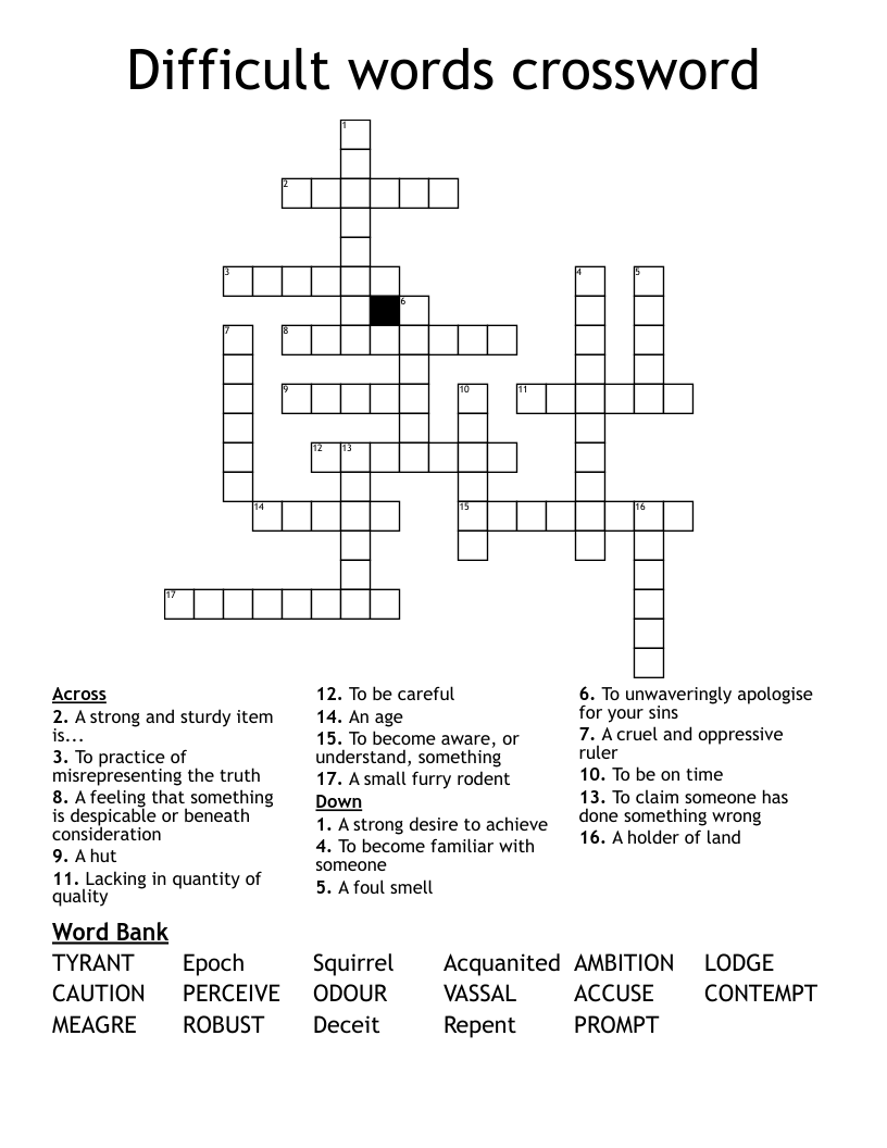 Difficult words crossword