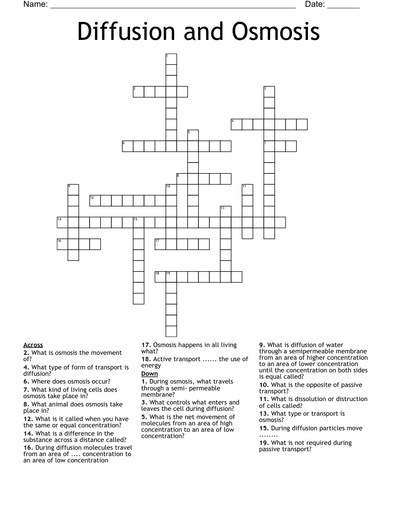 Diffusion and Osmosis  Crossword
