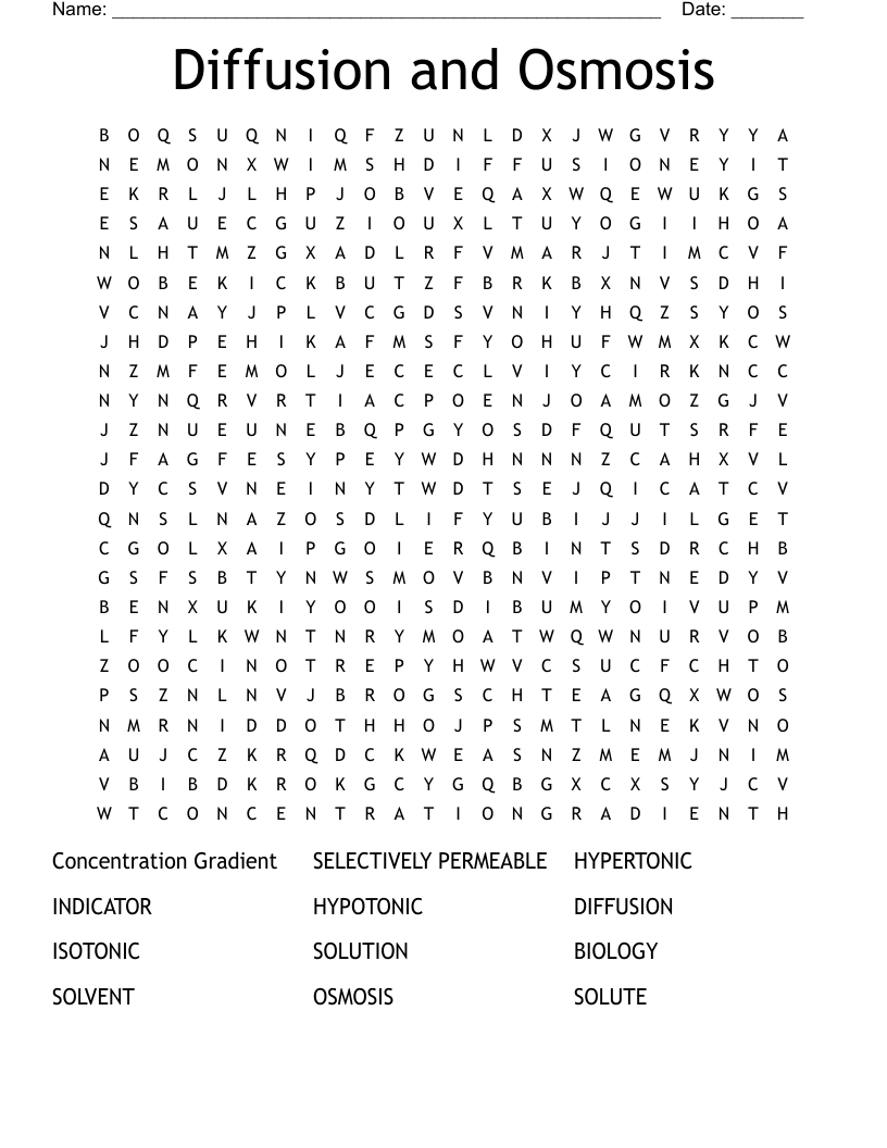 Diffusion and Osmosis  Word Search