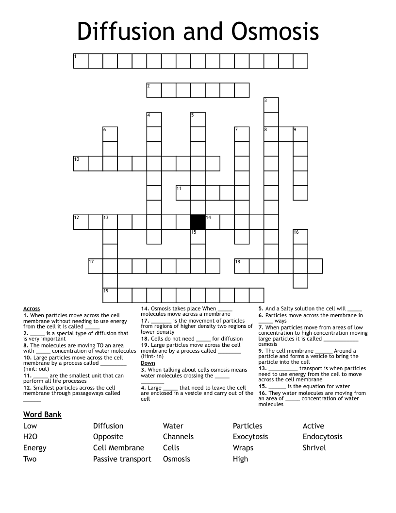 Diffusion and Osmosis  Crossword
