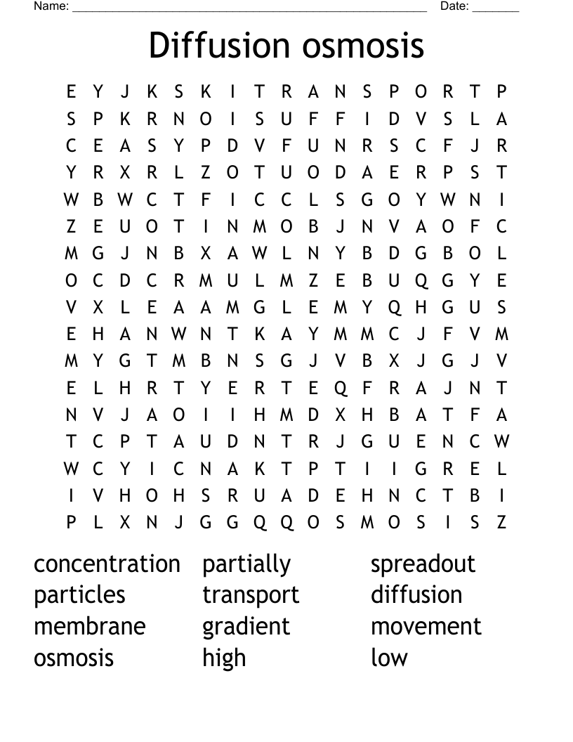 Diffusion osmosis Word Search