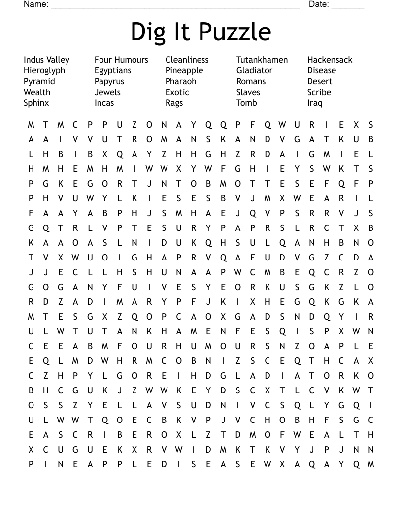 Dig It Puzzle Word Search
