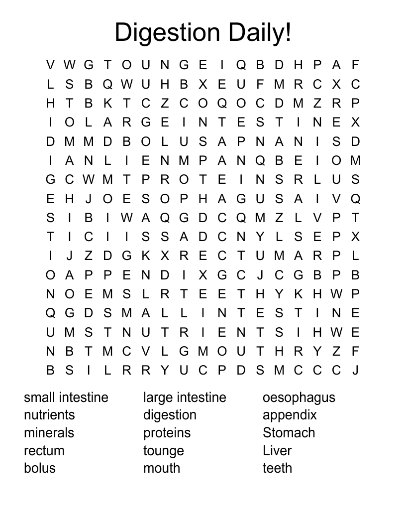 Digestion Daily!  Word Search