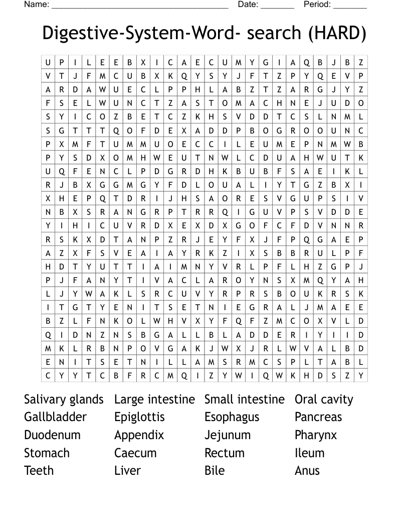 Digestive-System-Word- search (HARD) Word Search