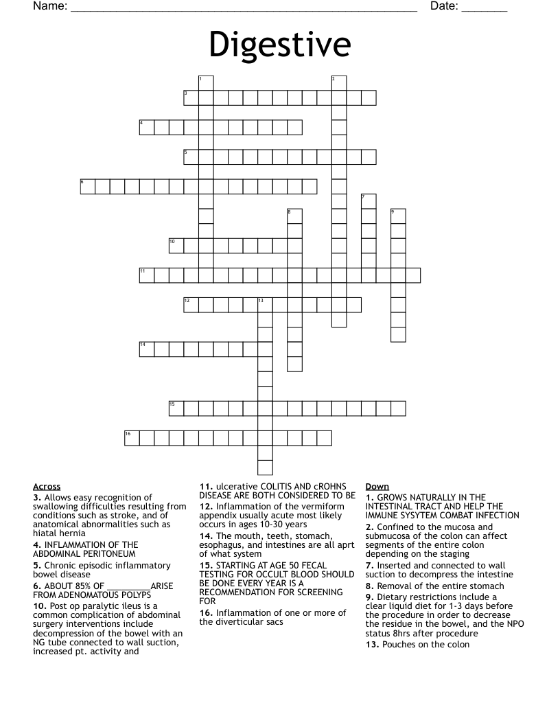 Digestive Crossword
