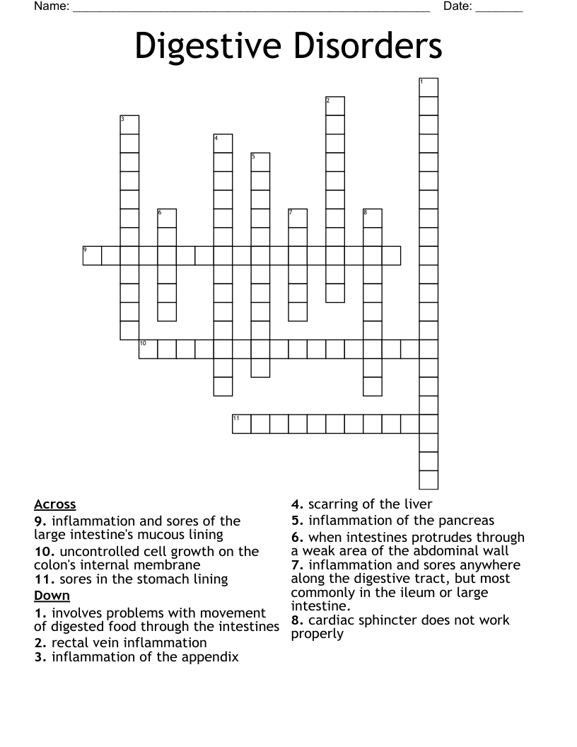 Digestive Disorders Crossword