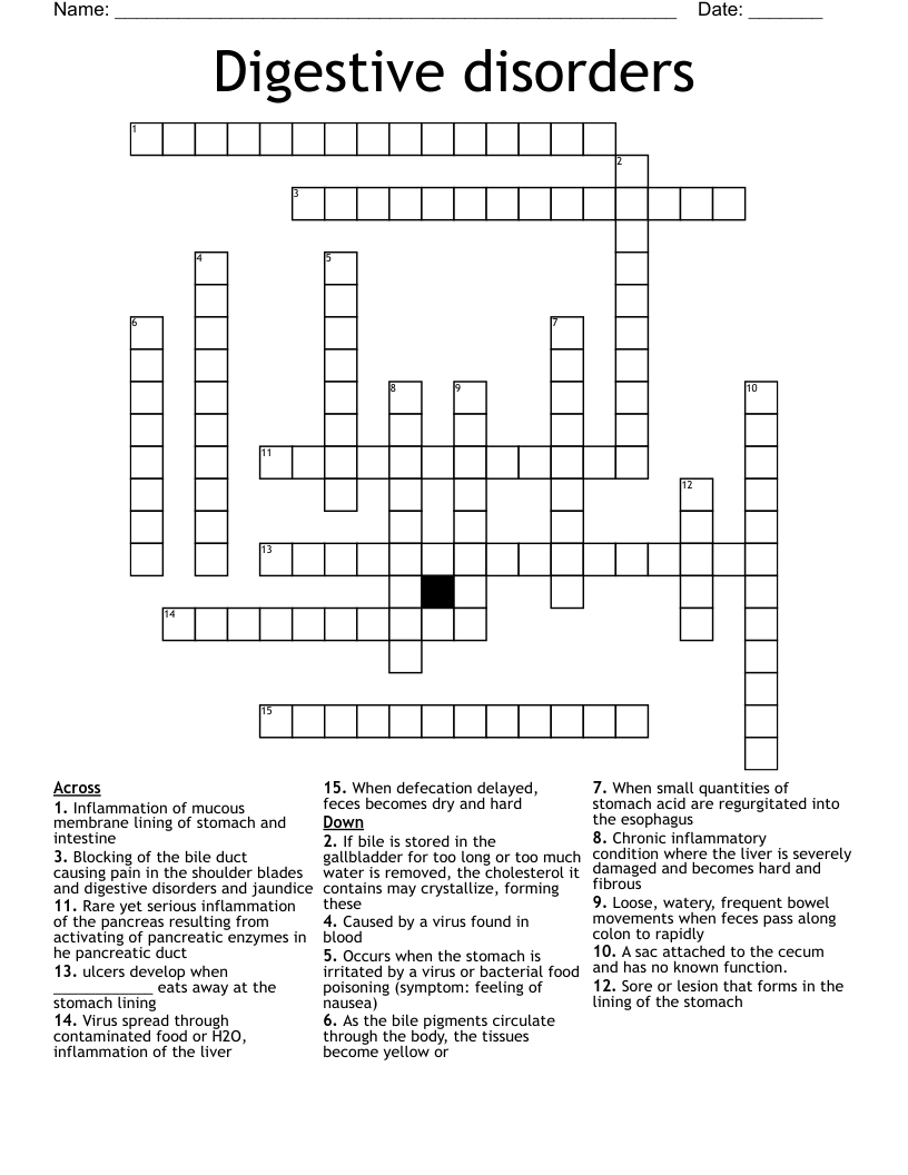 Digestive disorders Crossword