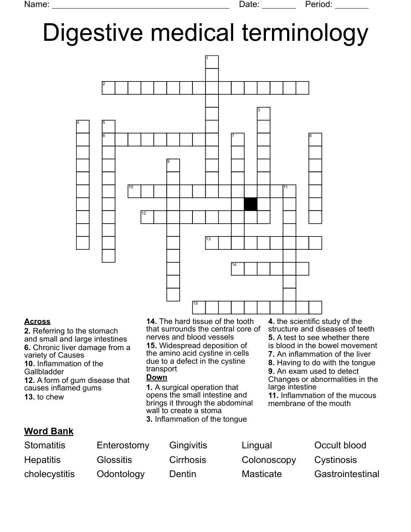 Digestive medical terminology Crossword