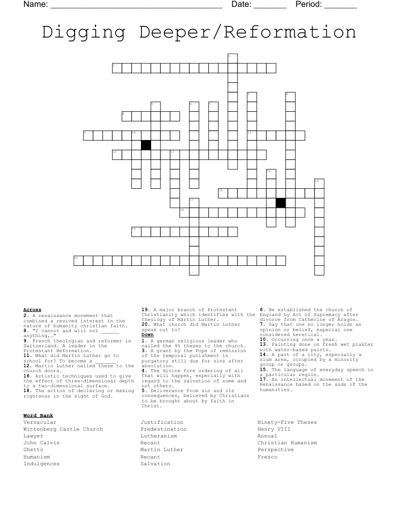 Digging Deeper/Reformation Crossword