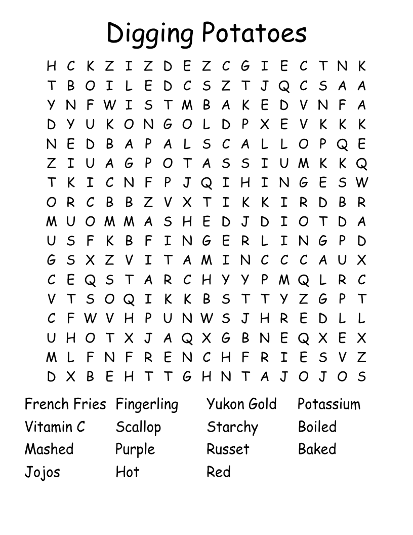 Digging Potatoes Word Search