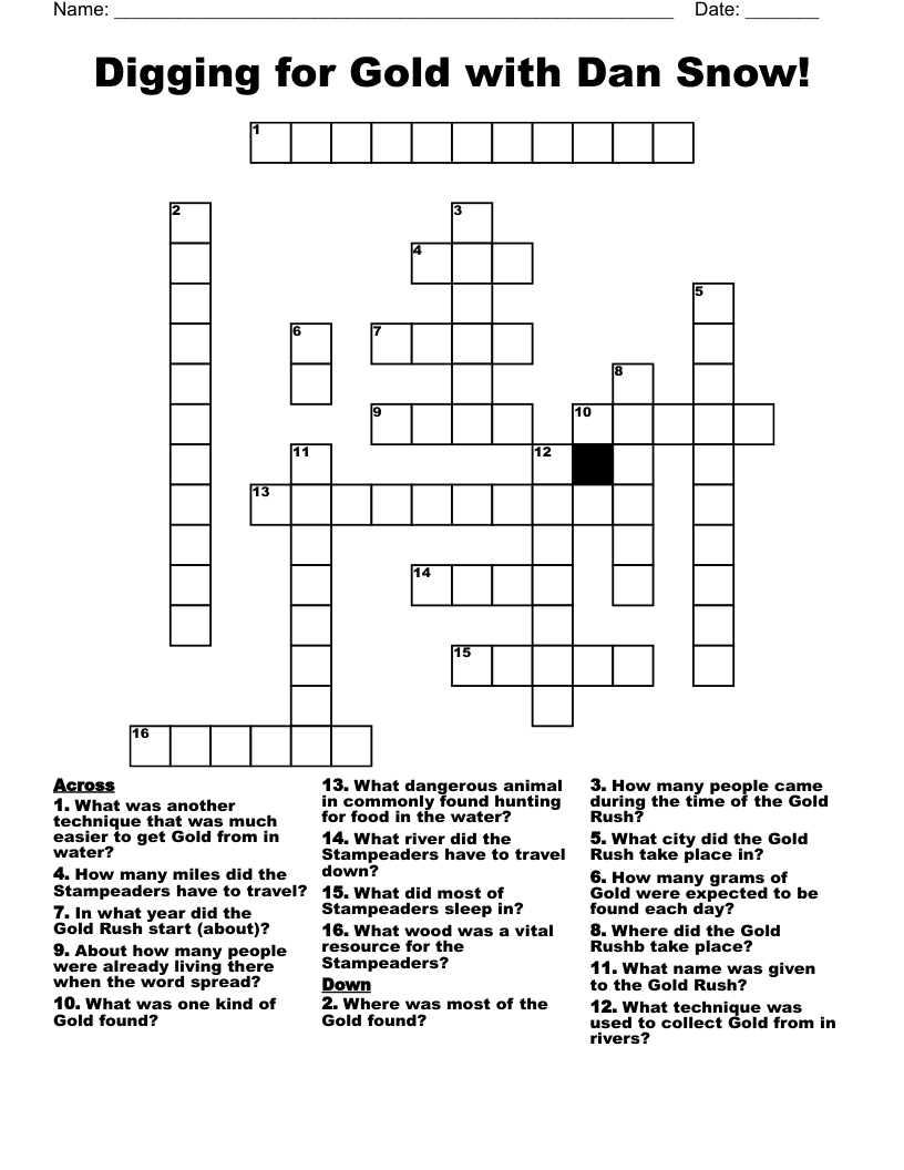 Digging for Gold with Dan Snow! Crossword