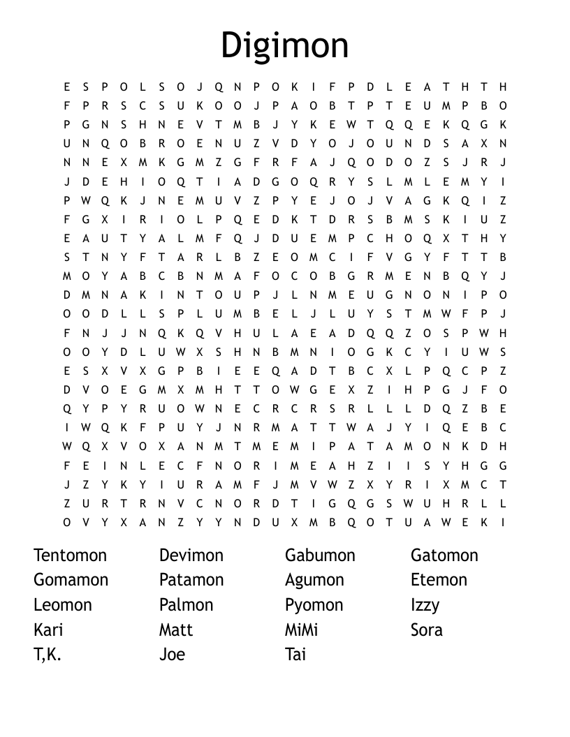 Digimon Word Search
