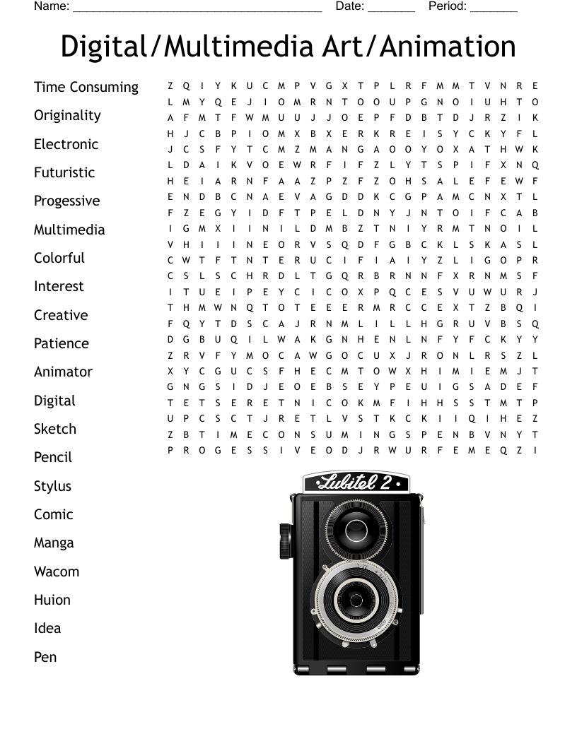 Digital/Multimedia Art/Animation Word Search