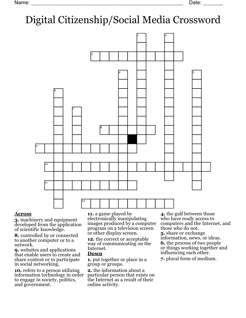 Digital Citizenship/Social Media Crossword