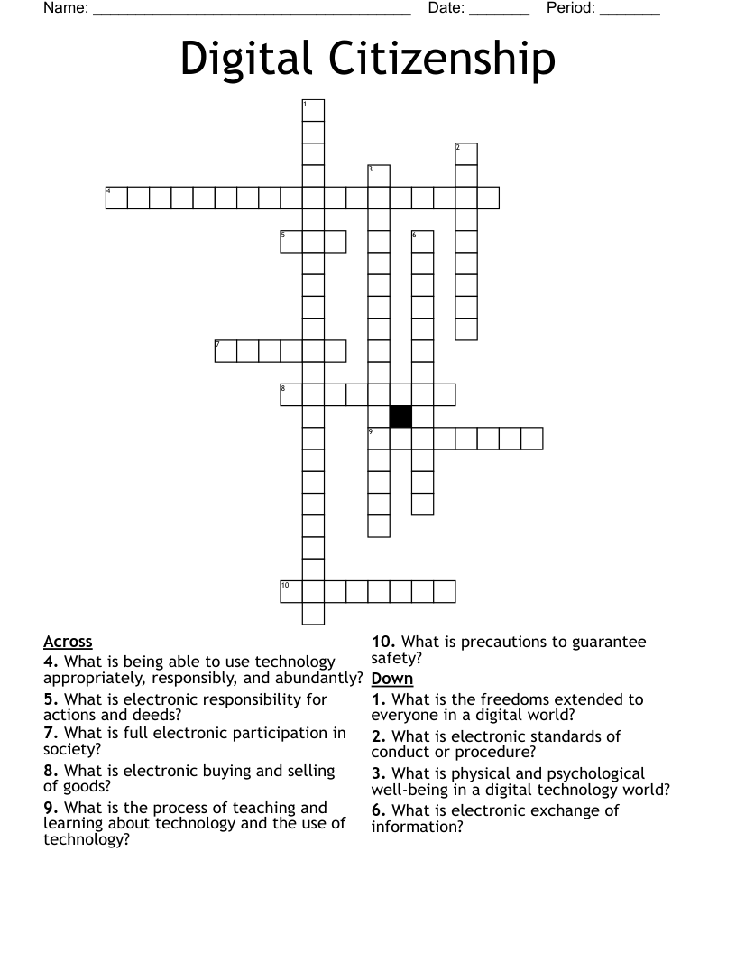 Digital Citizenship Crossword