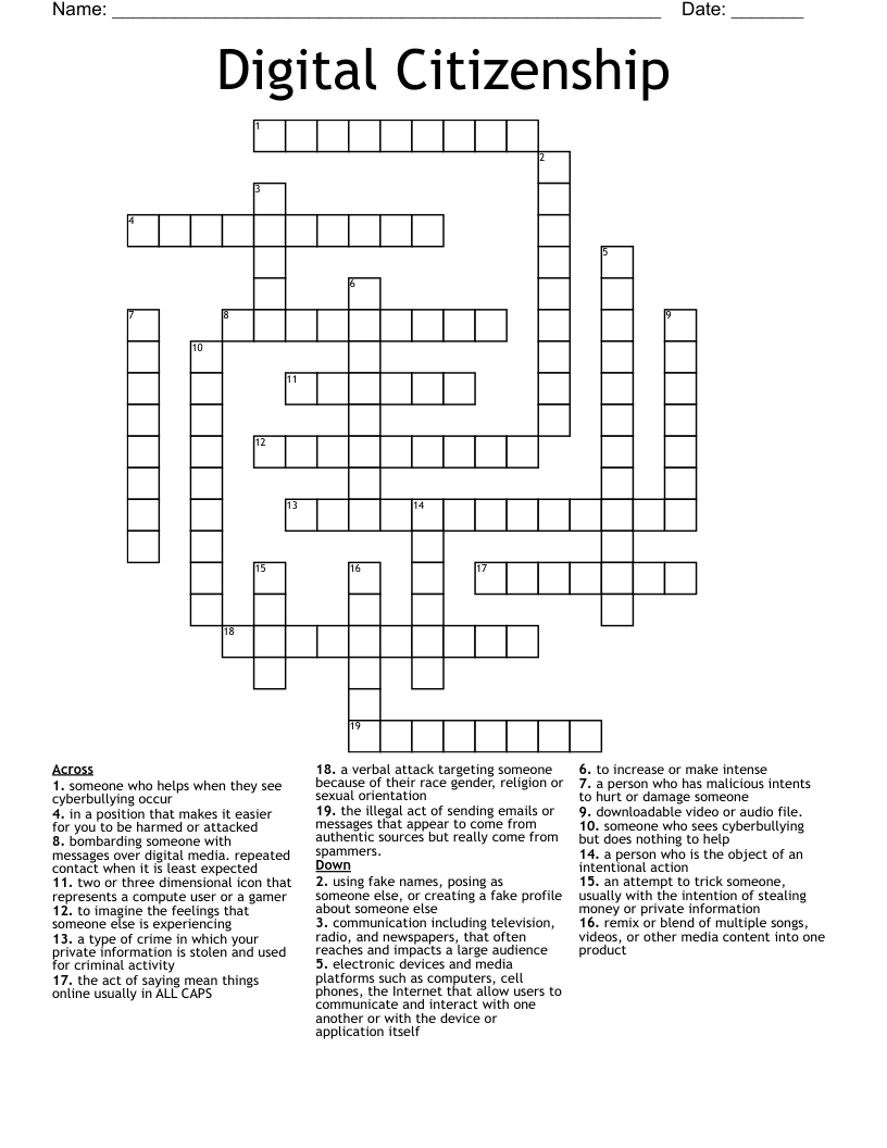 Digital Citizenship Crossword
