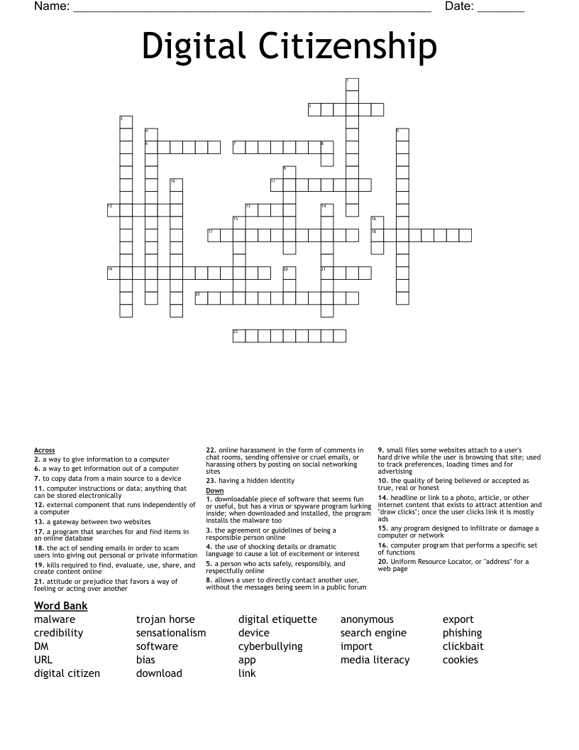 Digital Citizenship Crossword