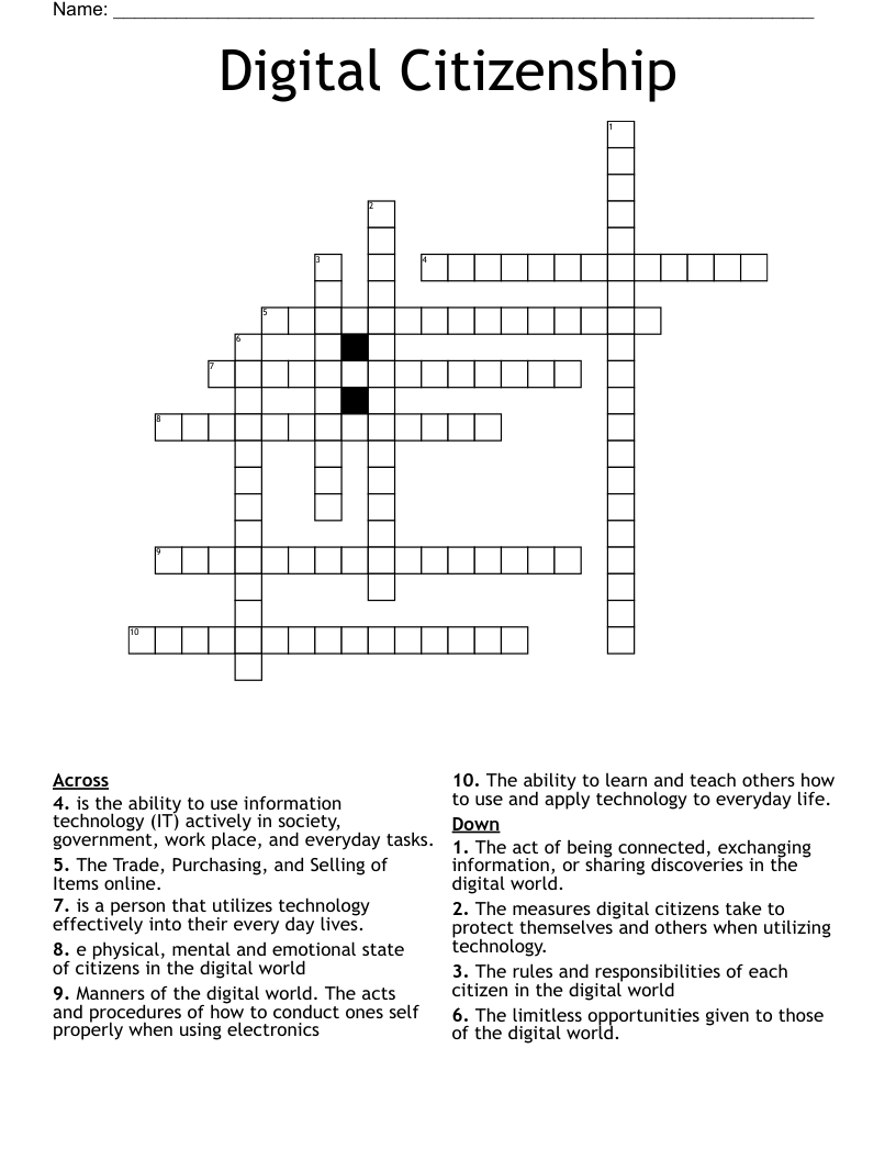 Digital Citizenship Crossword