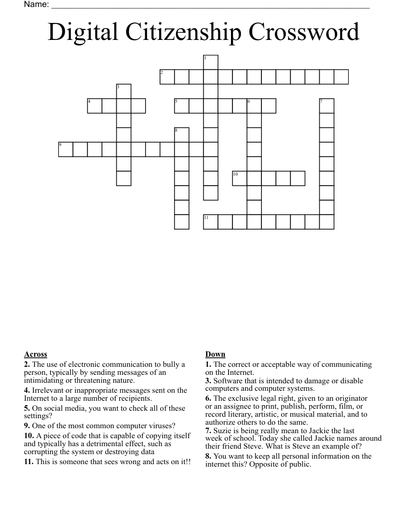 Digital Citizenship Crossword