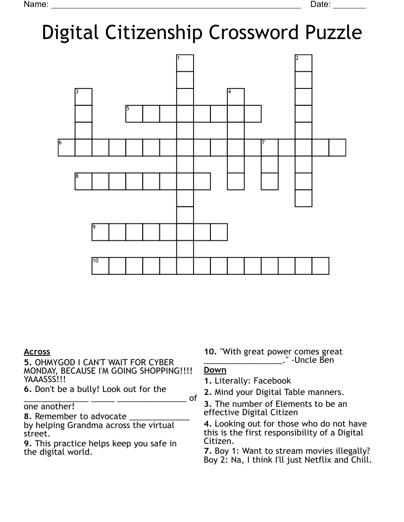 Digital Citizenship Crossword Puzzle