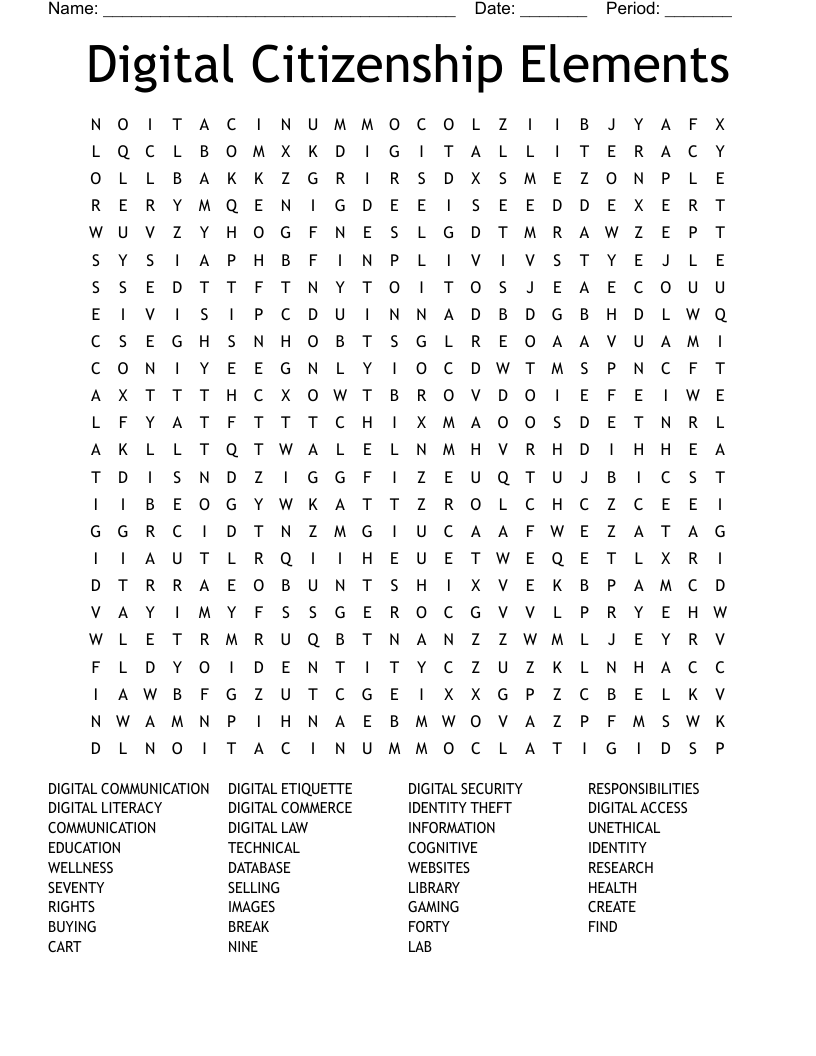 Digital Citizenship Elements Word Search