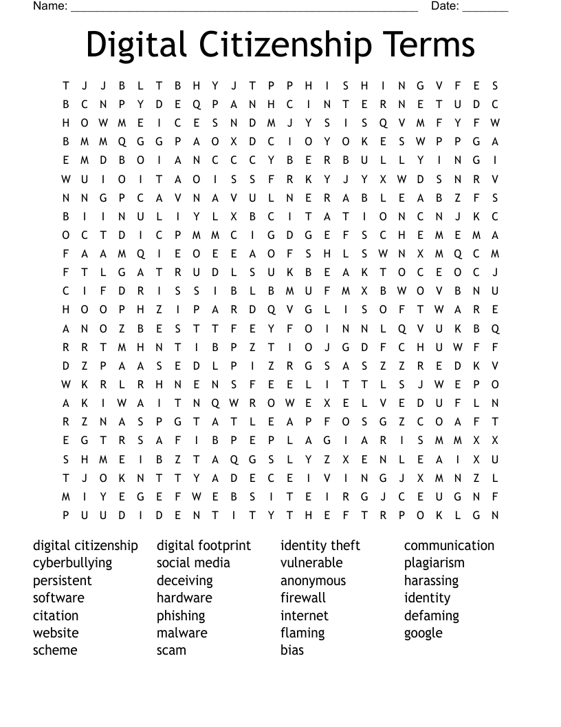 Digital Citizenship Terms Word Search